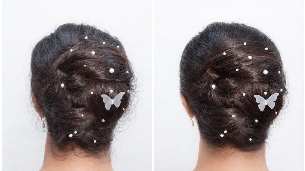 Elegant Pearl Bun Hairstyle | Neat & Clean Party Look ✨🦋
