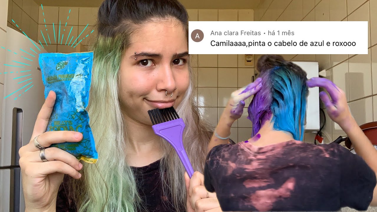 Pintando meu cabelo de AZUL💙 e ROXO💜 sozinha!!!