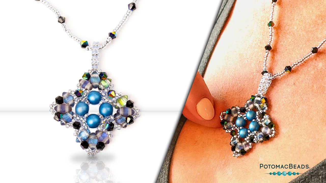 Blue Bell Flower Pendant and Necklace - DIY Jewelry Making Tutorial by PotomacBeads
