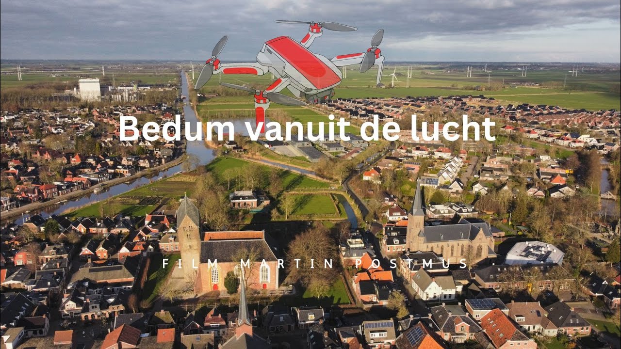 Bedum vanuit de lucht met oa de scheve Walfridustoren