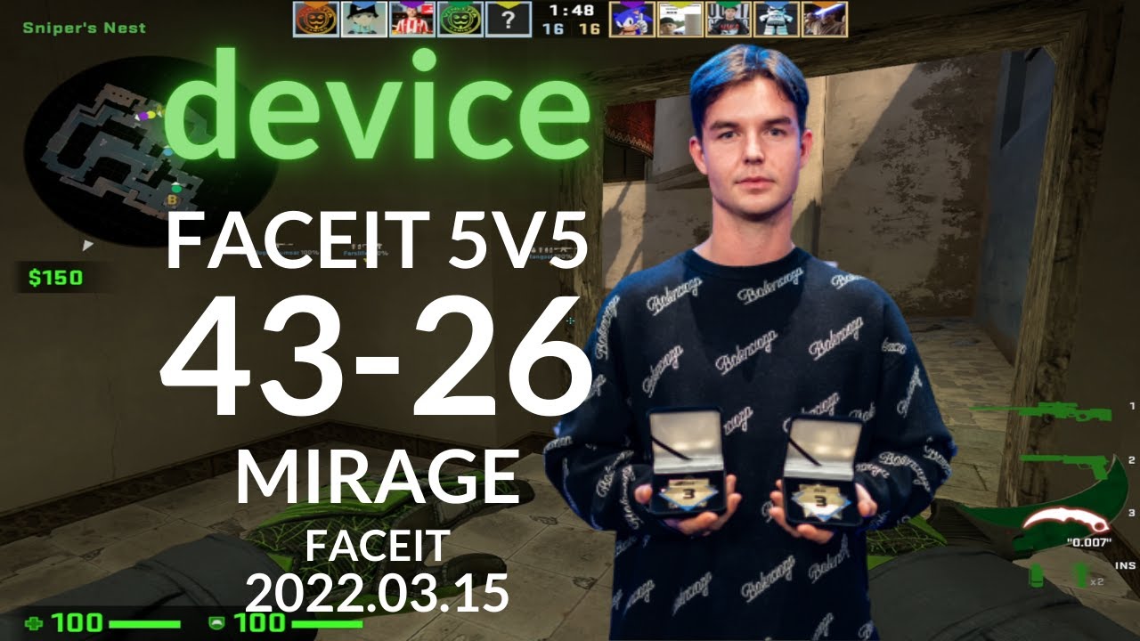 device (43-26) (MIRAGE) @ FACEIT 5v5 RANKED 2022.03.15 | LIM-CSGO POV
