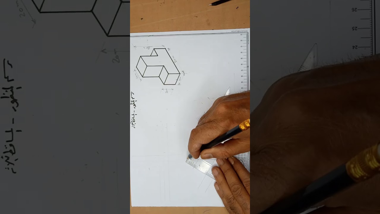 خطوات رسم المنظور الهندسى والمساقط الثلاثه/ الصف الاول