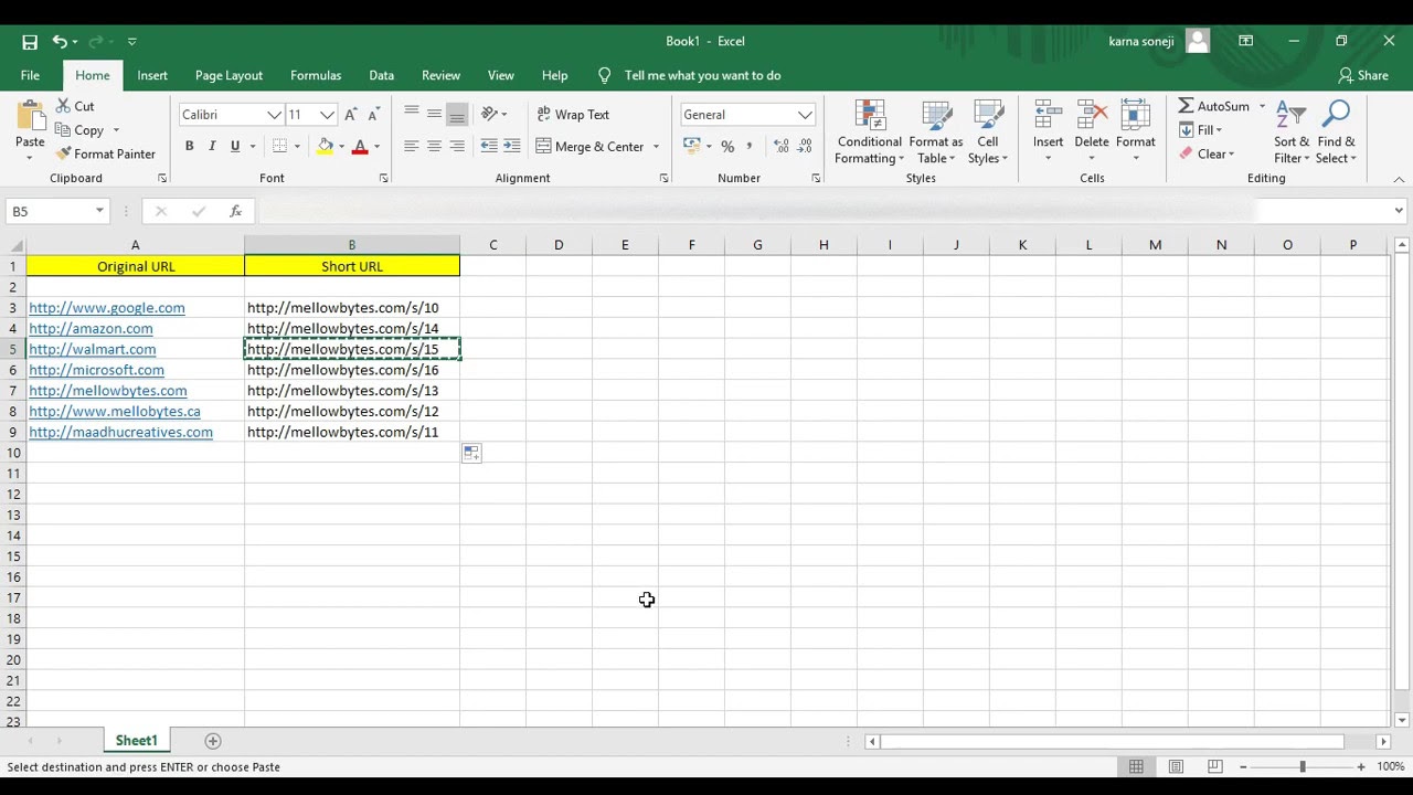 Make unlimited bit.ly type short URLs from Microsoft Excel