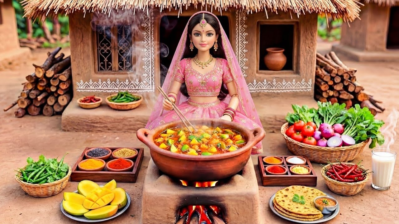 Miniature Doll Cooks Soft Thepla & Mango Pickle  ASMR | Indian Village Tiny Kitchen Story