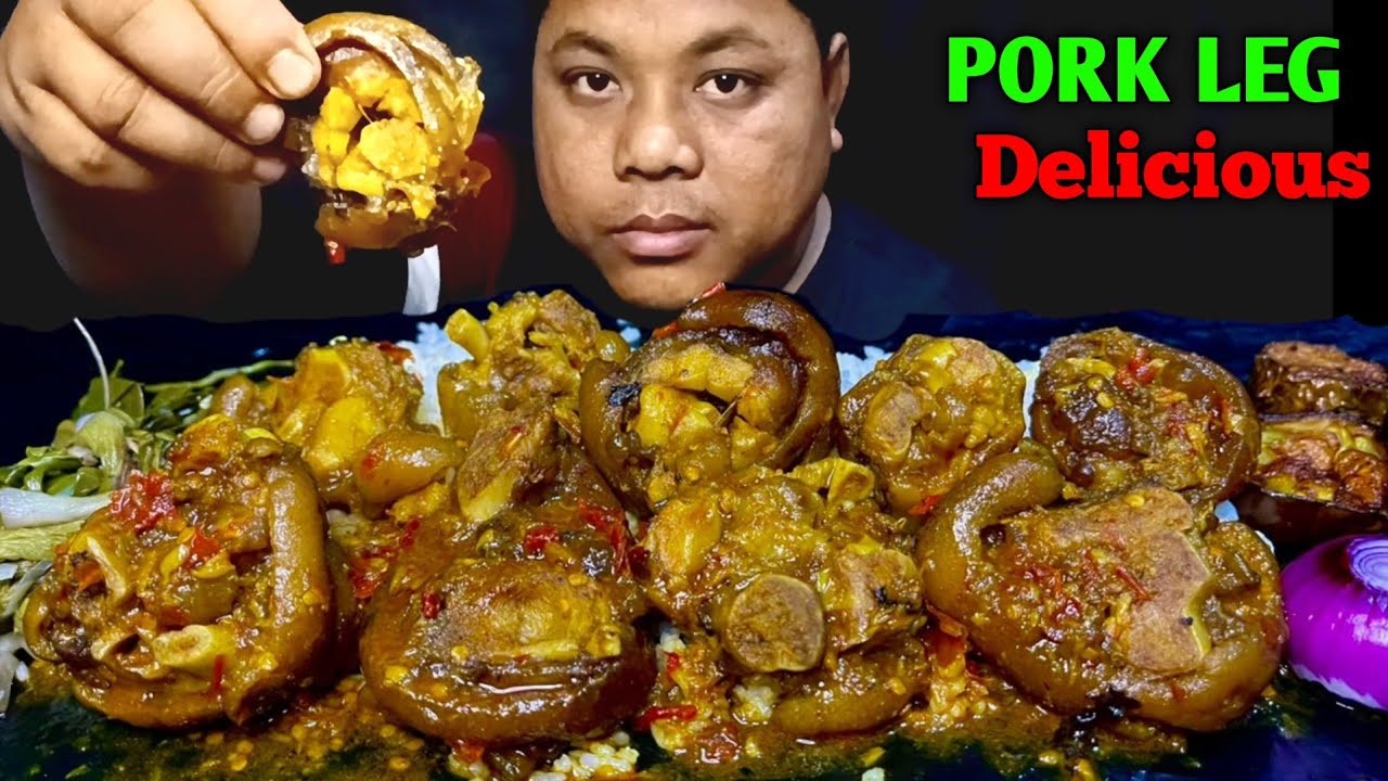 DELICIOUS BRAISED PORK LEG CURRY MUKBANG | WITH RICE BRINJAL FRY | ASMR EATING SHOW |