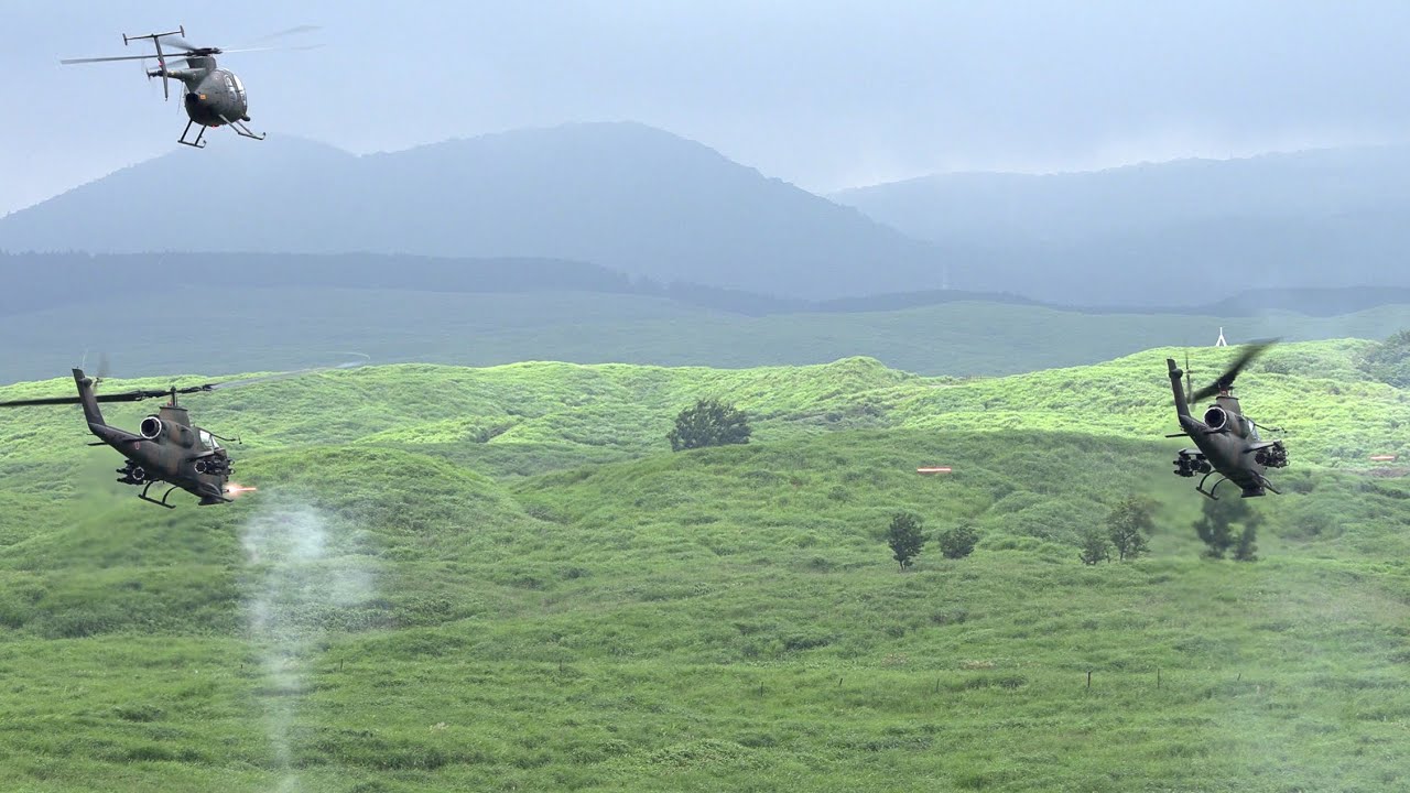 【陸上自衛隊】AH-1S コブラ 対戦車ヘリコプター TOW対戦車ミサイル・20mm機関砲 実弾射撃｜水陸機動団 / OH-6D / UH-60JA / CH-47JA ヘリボン作戦｜富士総合火力演習