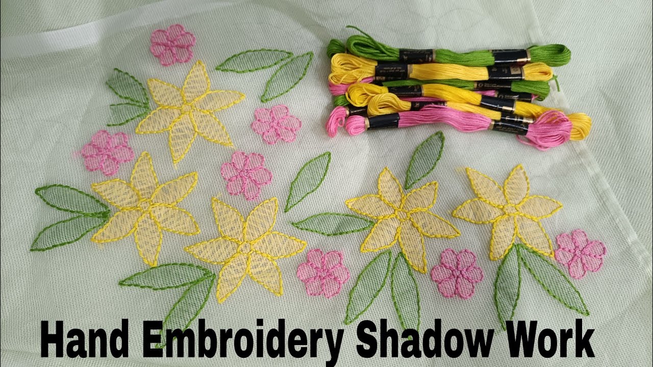 Hand Embroidery Shadow Work Tutorial for Beginners | Flower Bunch Embroidery on Silky Kotta Saree