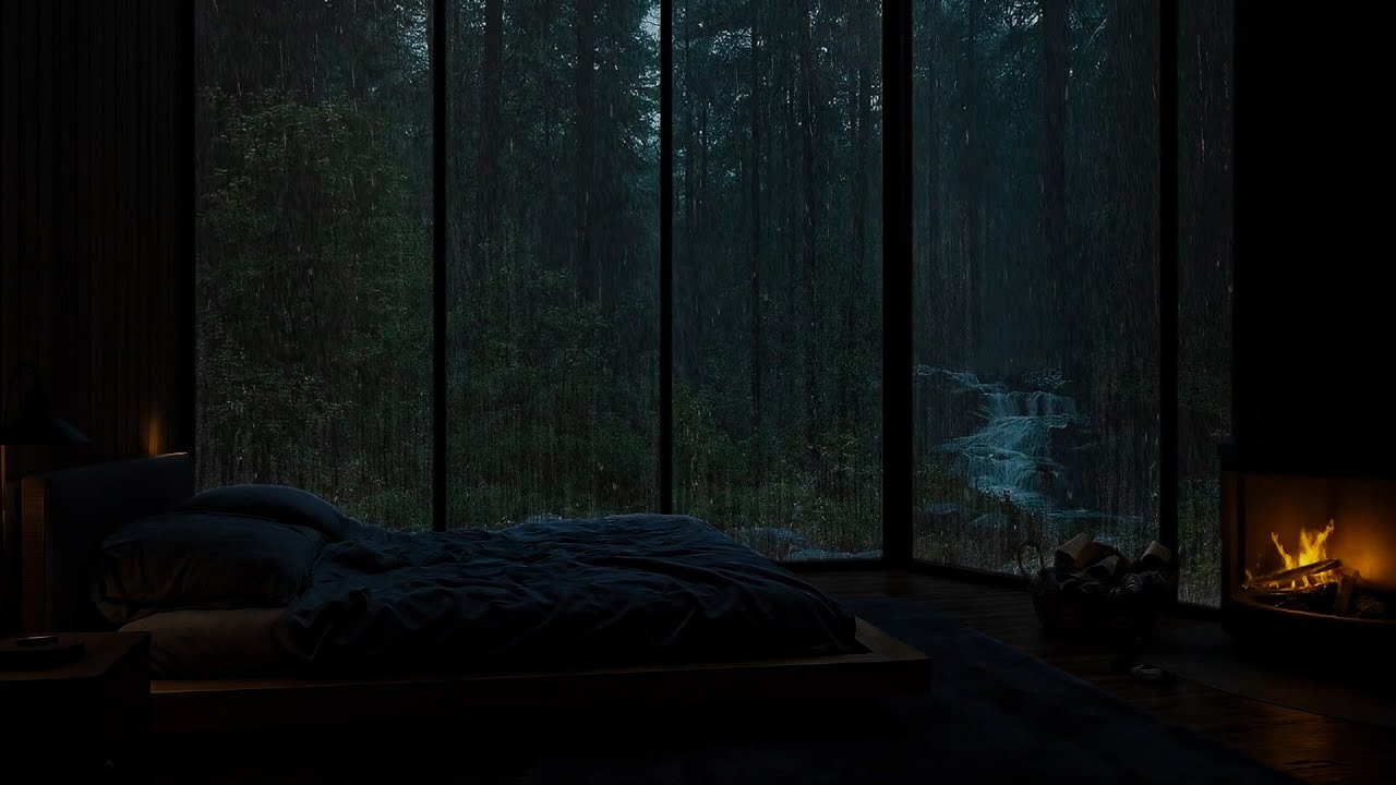 🔥🌲 Escape to the Woods | Heavy Rain & Warm Fireplace Ambience for Deep Relaxation
