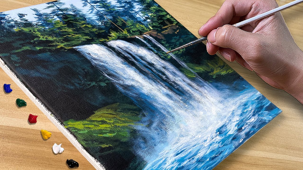Painting Rapid Waterfalls / Acrylic Painting / Correa Art
