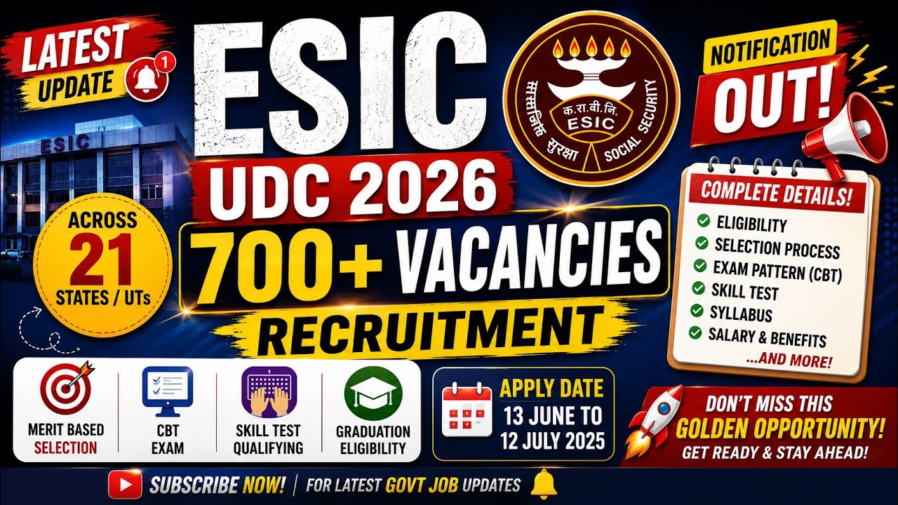 ESIC UDC 2026 Notification AIIMS CRE 5 Recruitment 2026 ESIC Vacancy Upper Division Clerk Vacancy