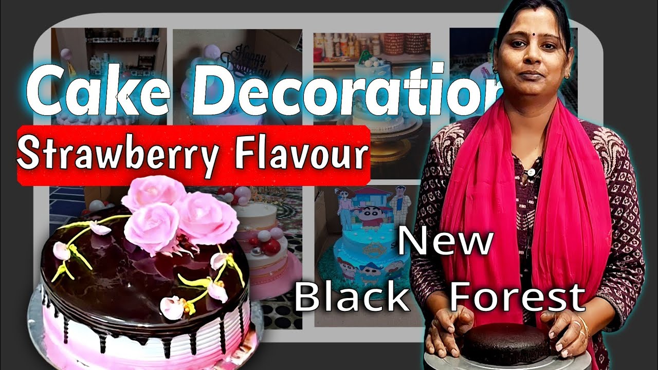 How to Make Strawberry New Design Black Forest Cake | Cake Cutting, Cream & Decoration Tutorial