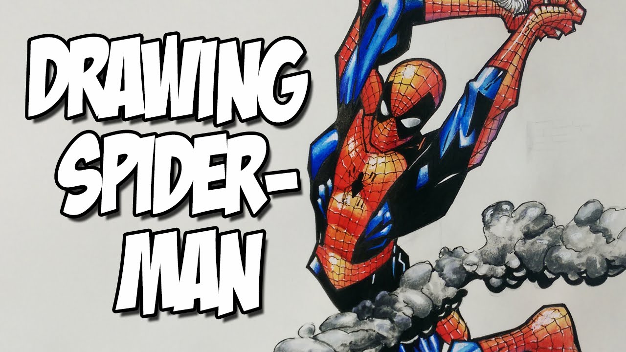 Drawing Spider-man - Watercolor, Ink pen, Colored pencils