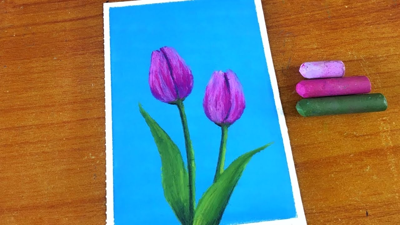 Oil Pastel Tulips Painting for beginners | Oil Pastel Drawing