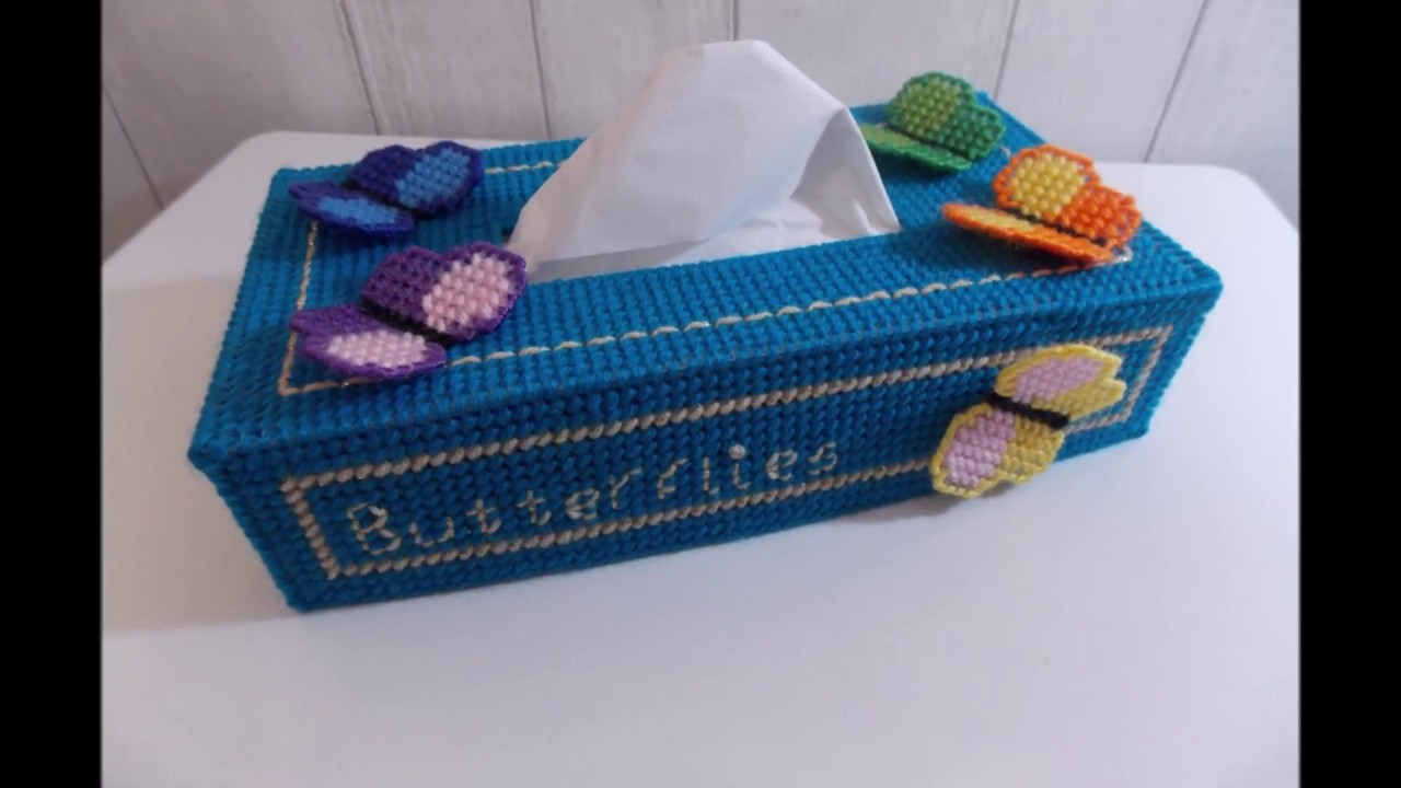 How to make a plastic canvas book of Butterflies Tissue Box