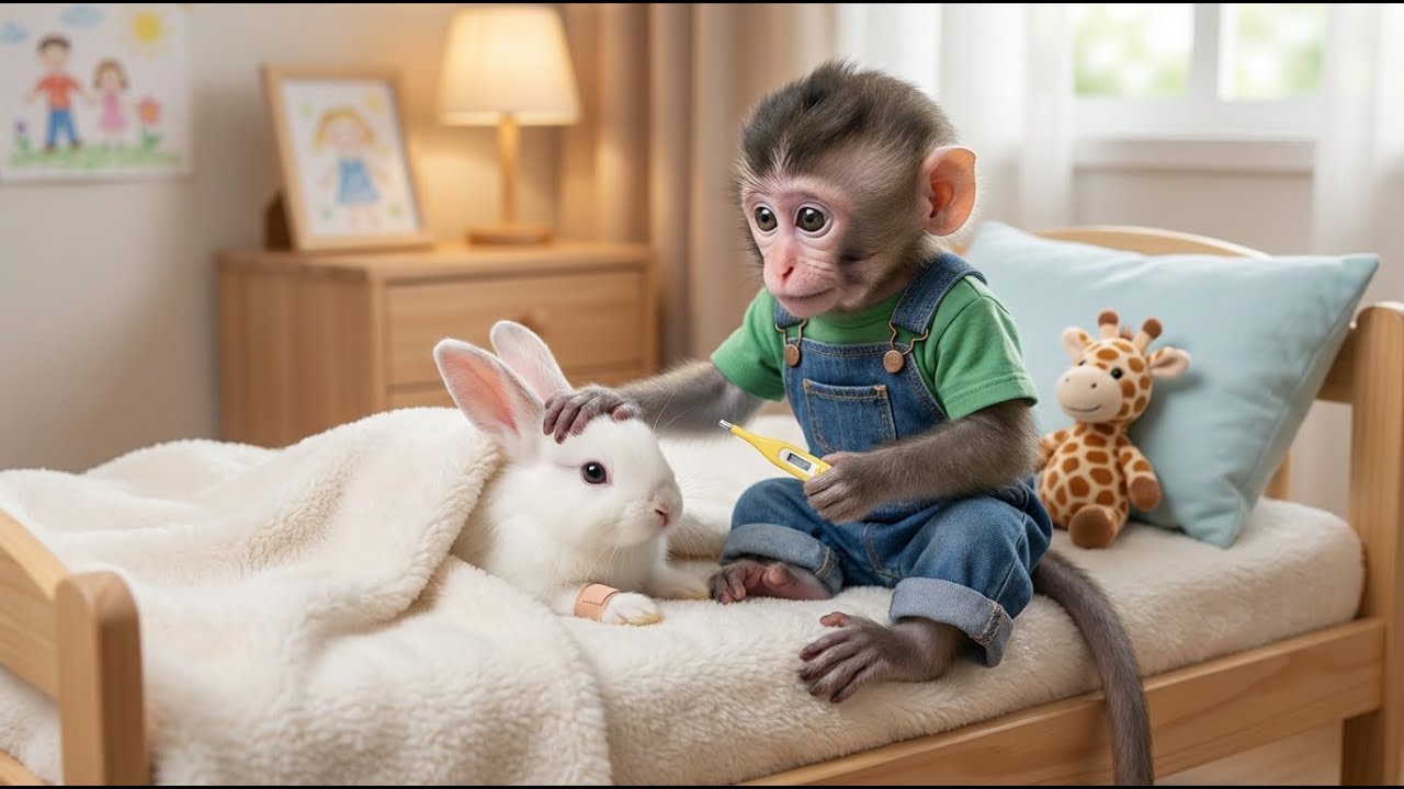 Baby Monkey Nurse Saves the Little White Bunny! 🐒🐰💚