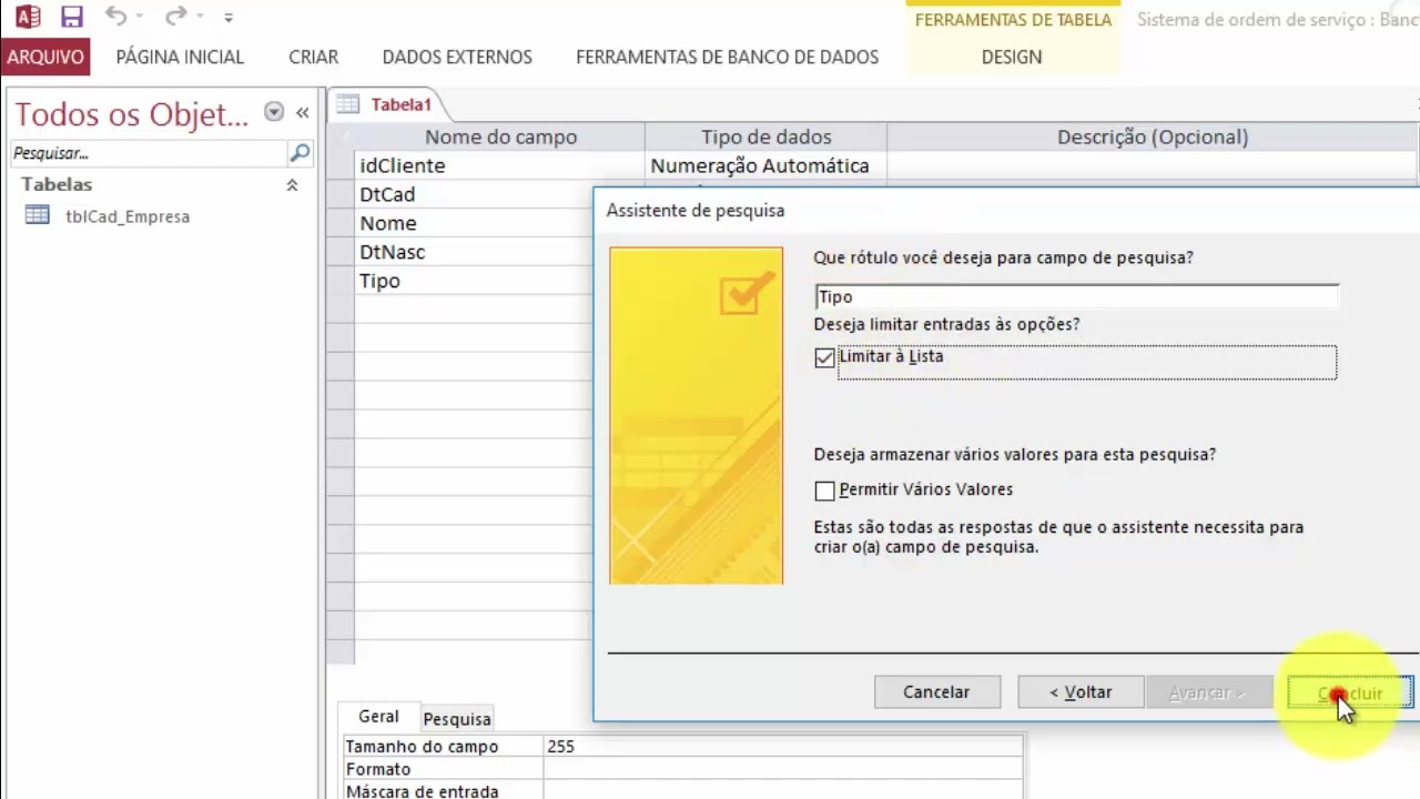 1 - Criando as tabelas (Criando um sistema de ordem de seviço no Access)