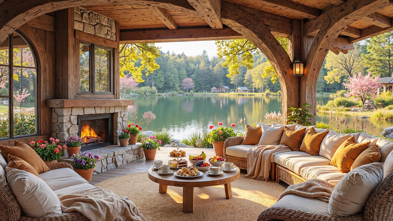 Cozy Spring Cabin Ambience 🔥 Relaxing Fireplace & Gentle Piano Music for Deep Sleep