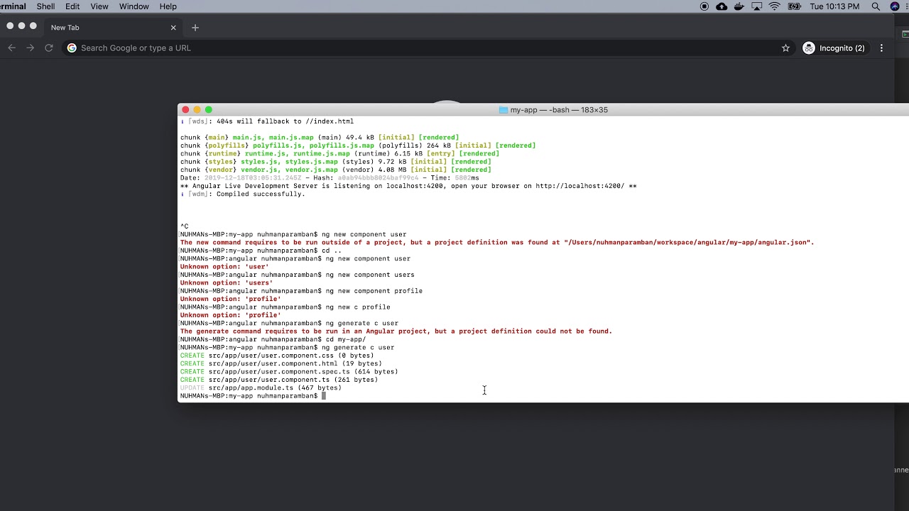 Angular basic commands for components service module using CLI