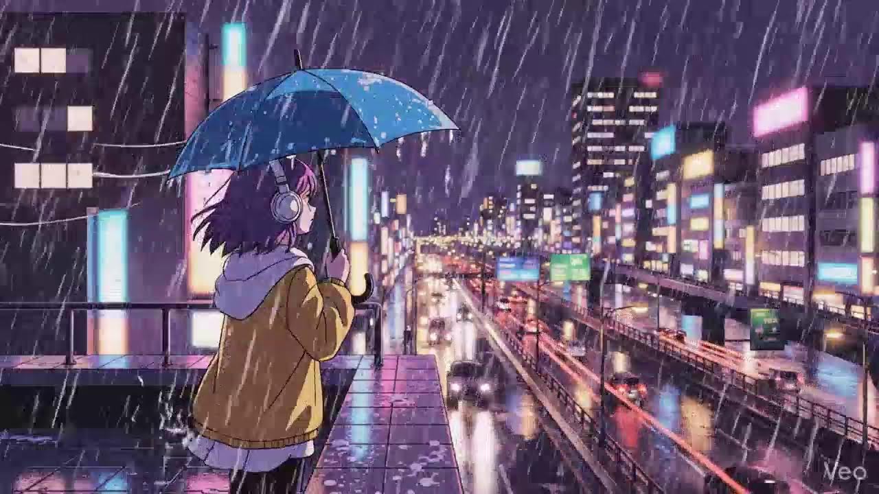 Calm Rainy Night 🌧️ Lofi Chillhop in Japanese Neon City