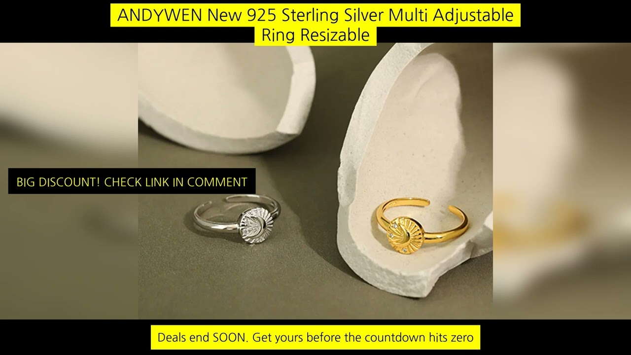 Andywen New 925 Sterling Silver Multi Adjustable Ring Resizable Fashion Fine