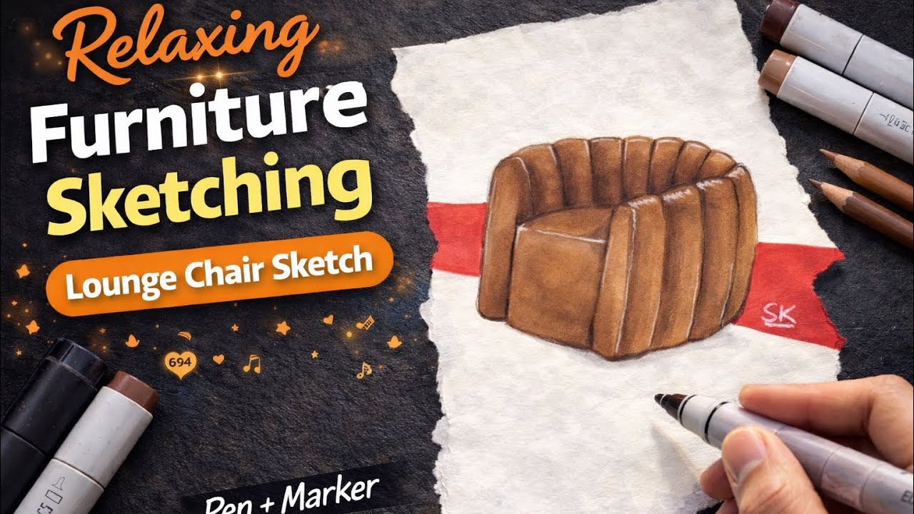 Relaxing Lounge Chair Sketch ✏️ Furniture Design Drawing | Pen & Marker | No Talking