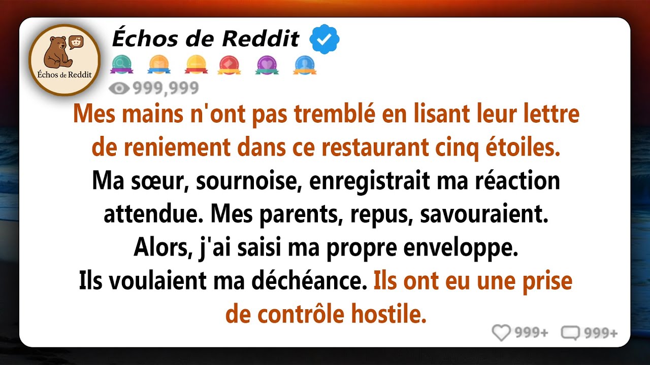 Mes parents m'ont remis des papiers de désaveu au dîner - alors j'ai fait glisser mon contrat de...