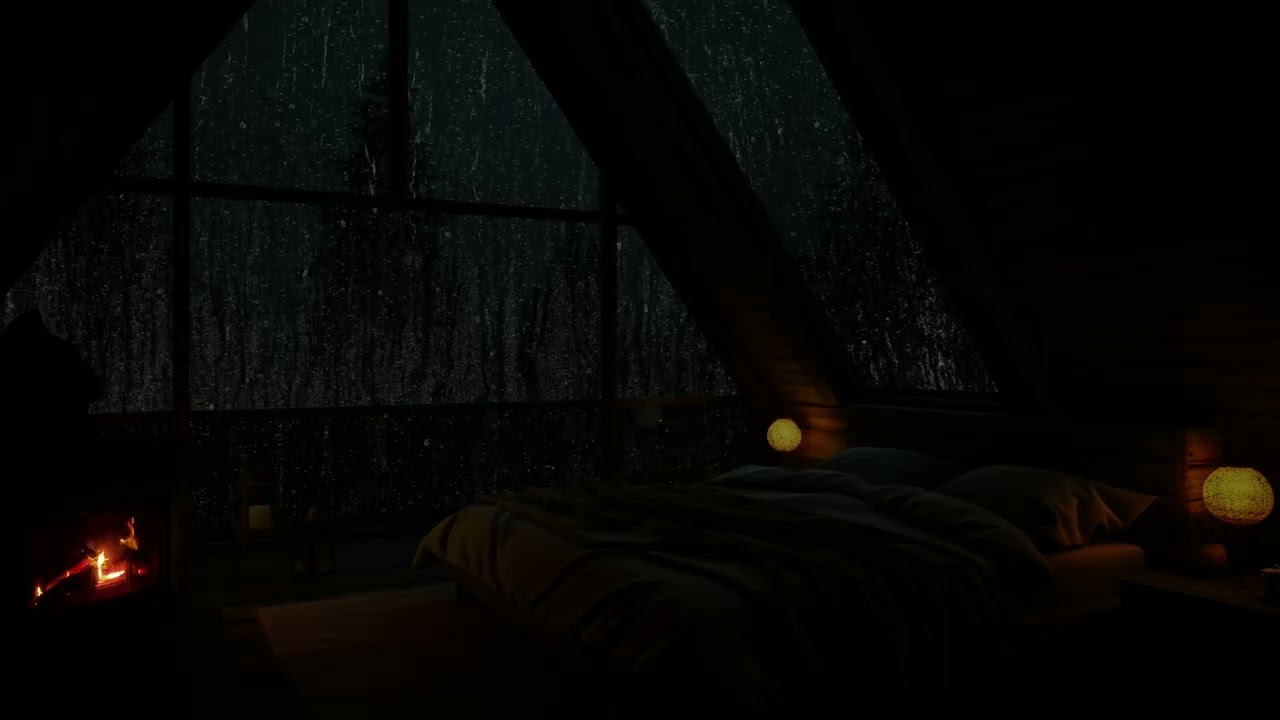 No Ads🌧️Rainy Night in a Forest with Warm Fire🔥Heavy Rain on Tin Roof - Thunder Ambience😴SLEEP FAST