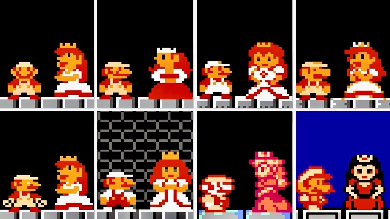 Evolution of Small Fire Mario Rescuing Peach - NES Hacks Edition