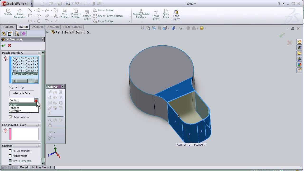 9- Учебное пособие по SolidWorks Surface: Заполненная поверхность