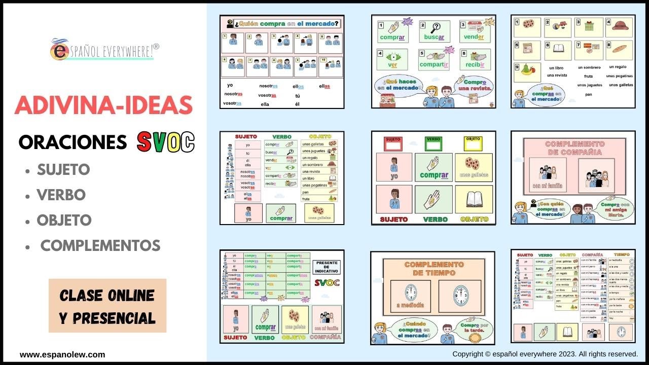 💻✂Juegos para REPASAR CUALQUIER TEMA y formar oraciones SVOC: Sujeto, verbo, objeto y complemento.