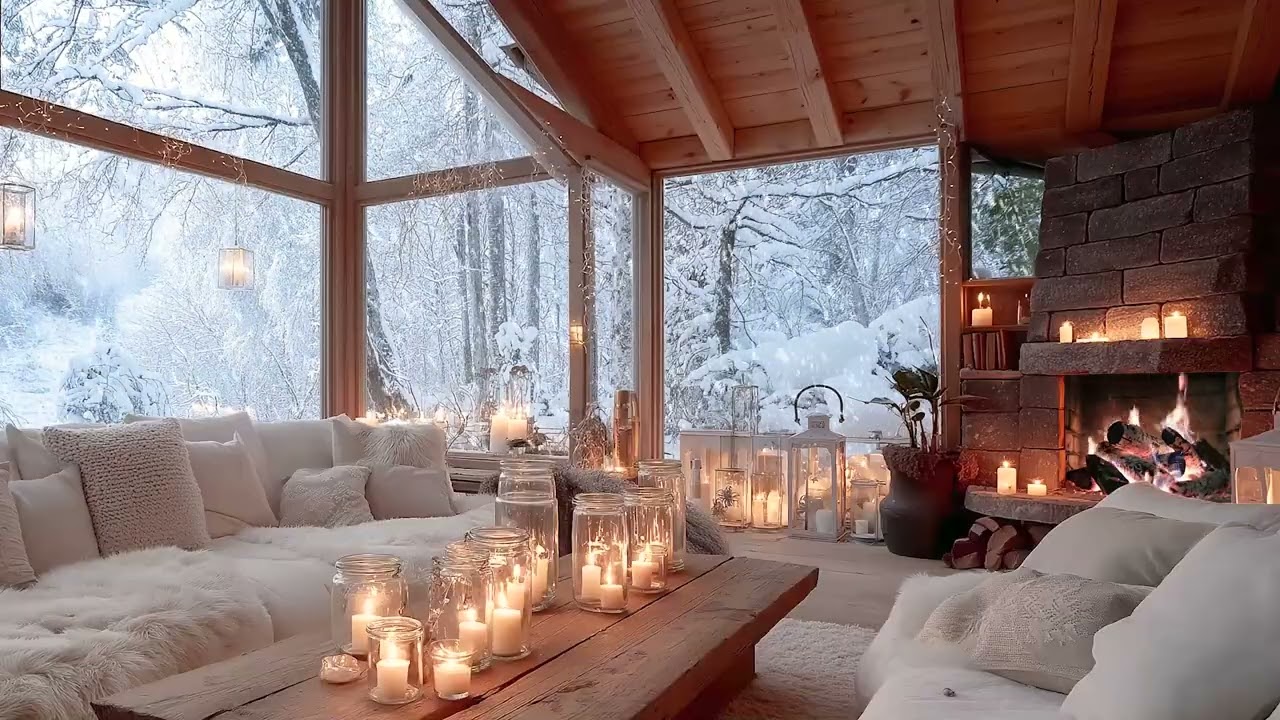 (No Ads) Gentle Morning Piano Music with Fireplace Ambience for Cozy Winter Atmosphere