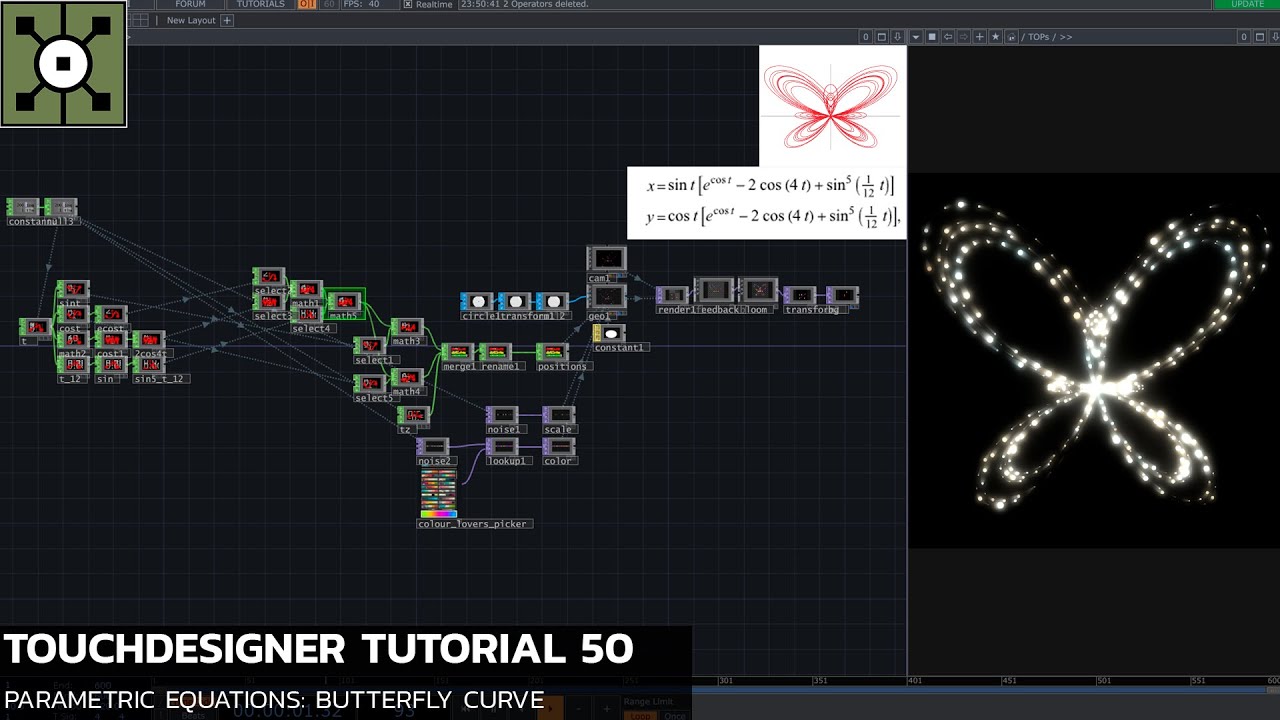TouchDesigner Tutorial 50  - Parametric Equations: Butterfly Curve (CHOP's)