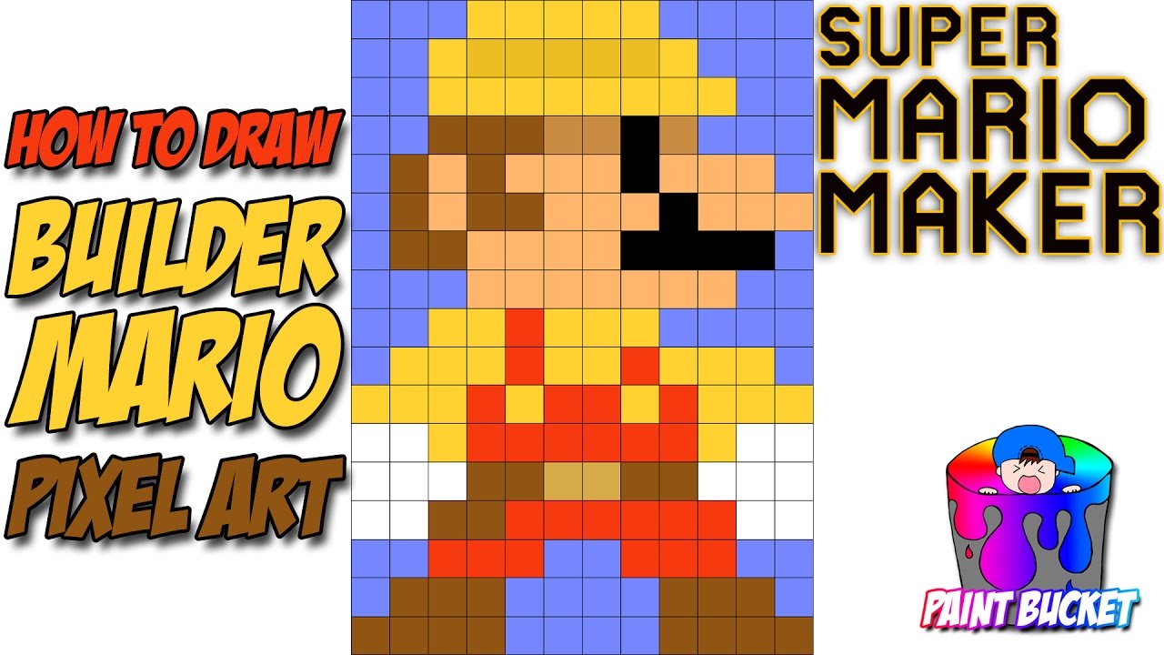 How to Draw Builder Mario - Super Mario Maker 8-Bit Pixel Art Drawing Tutorial