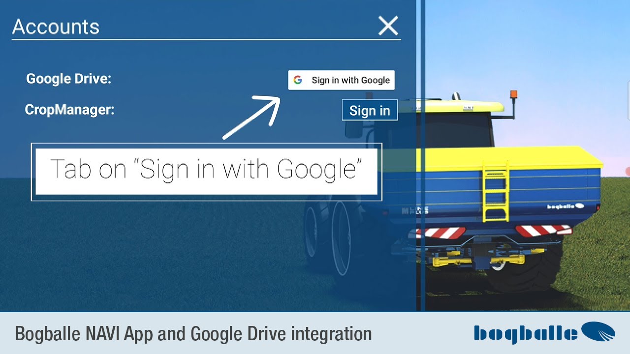 Bogballe NAVI App and Google Drive integration