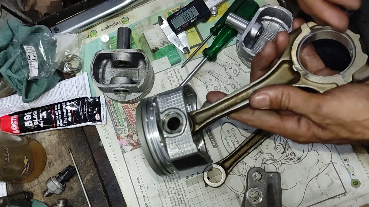 6° parte montagem do motor Toyota Fielder , lado do pistão e biela,folga na cabeça do pistão normal