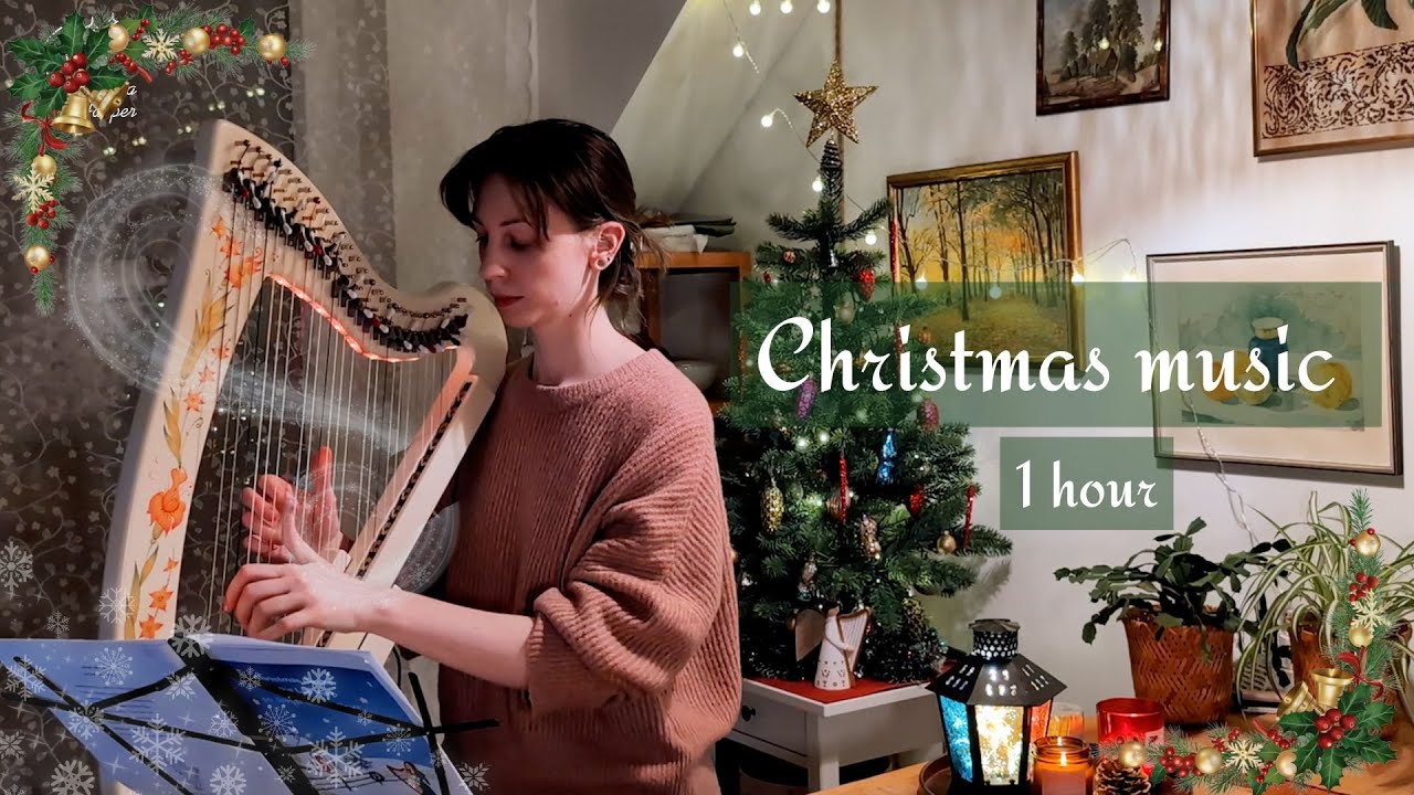 1 hour of christmas music on harp | cozy and calm background music