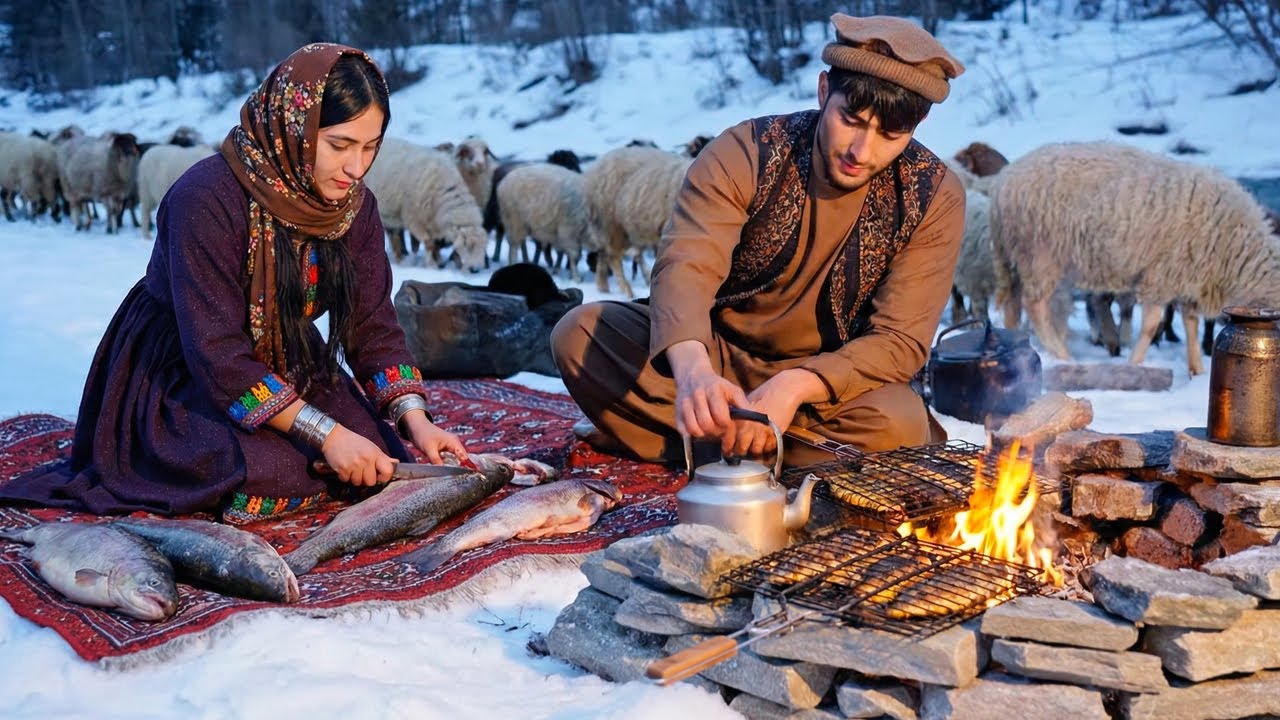 Surviving the Coldest Village in Afghanistan -63°C  Shepherd Mother Cooking Fish Curry Recipe
