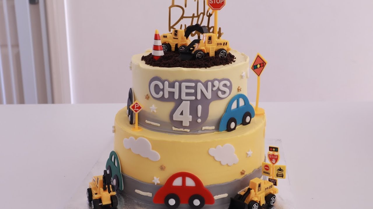 Excavator & Car Cake ( Tutorial Cake Decorating) 