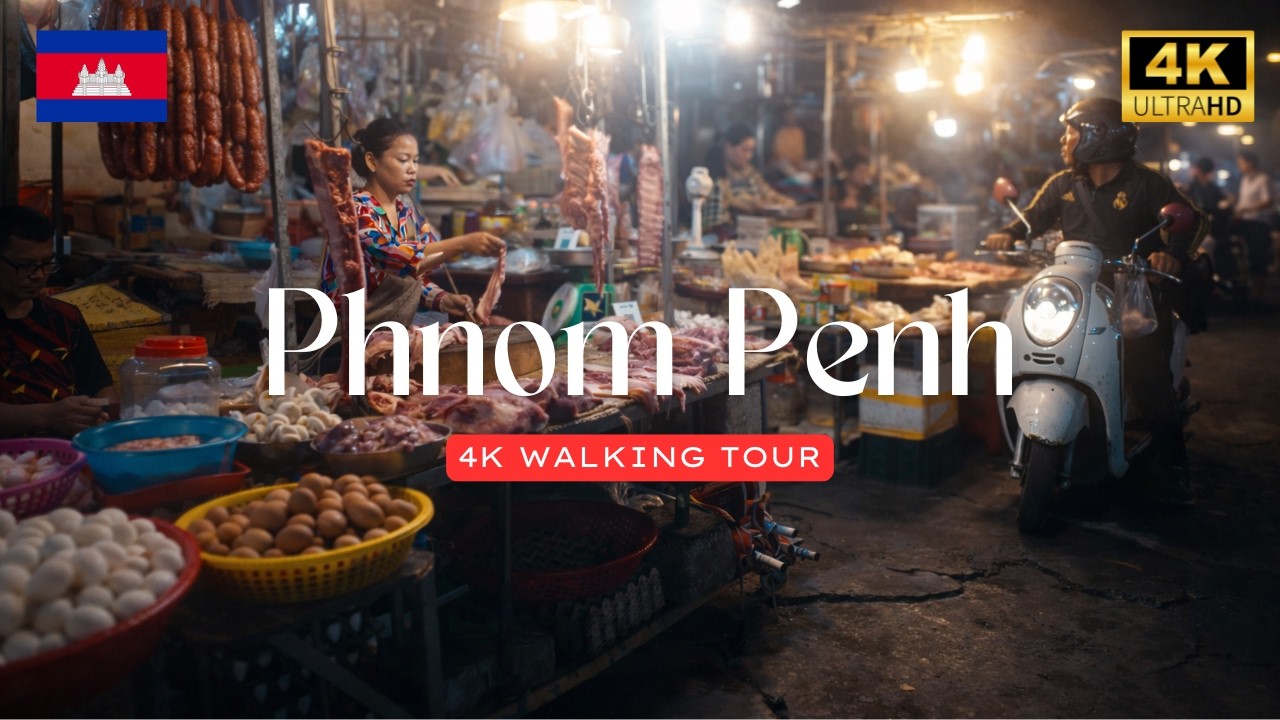 Walking Phnom Penh 🇰🇭 | The Old Market to Riverside Walking Street | 4K HDR Street Walk Tour