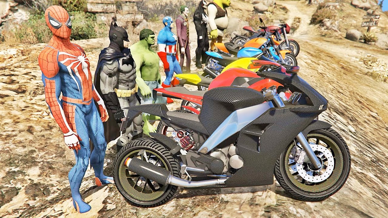 HOMEM ARANHA BATMAN E HULK COM MOTOS NA MONTANHA! DESAFIO MOTOS COM SPIDERMAN - IR GAMES