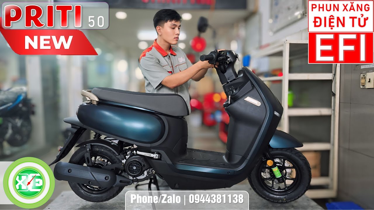 XE & XE | R&aacute;p b&aacute;n xe Sym Priti 50cc 2024 Phun xăng điện tử EFI - Xanh &aacute;nh t&iacute;m |  Kh&ocirc;ng cần bằng l&aacute;i