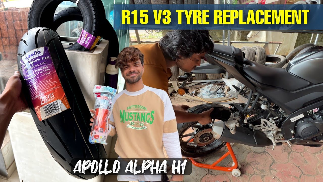 R15 V3 tyre replacement full video in മലയാളം | MRF to Apollo alpha h1| price update💸