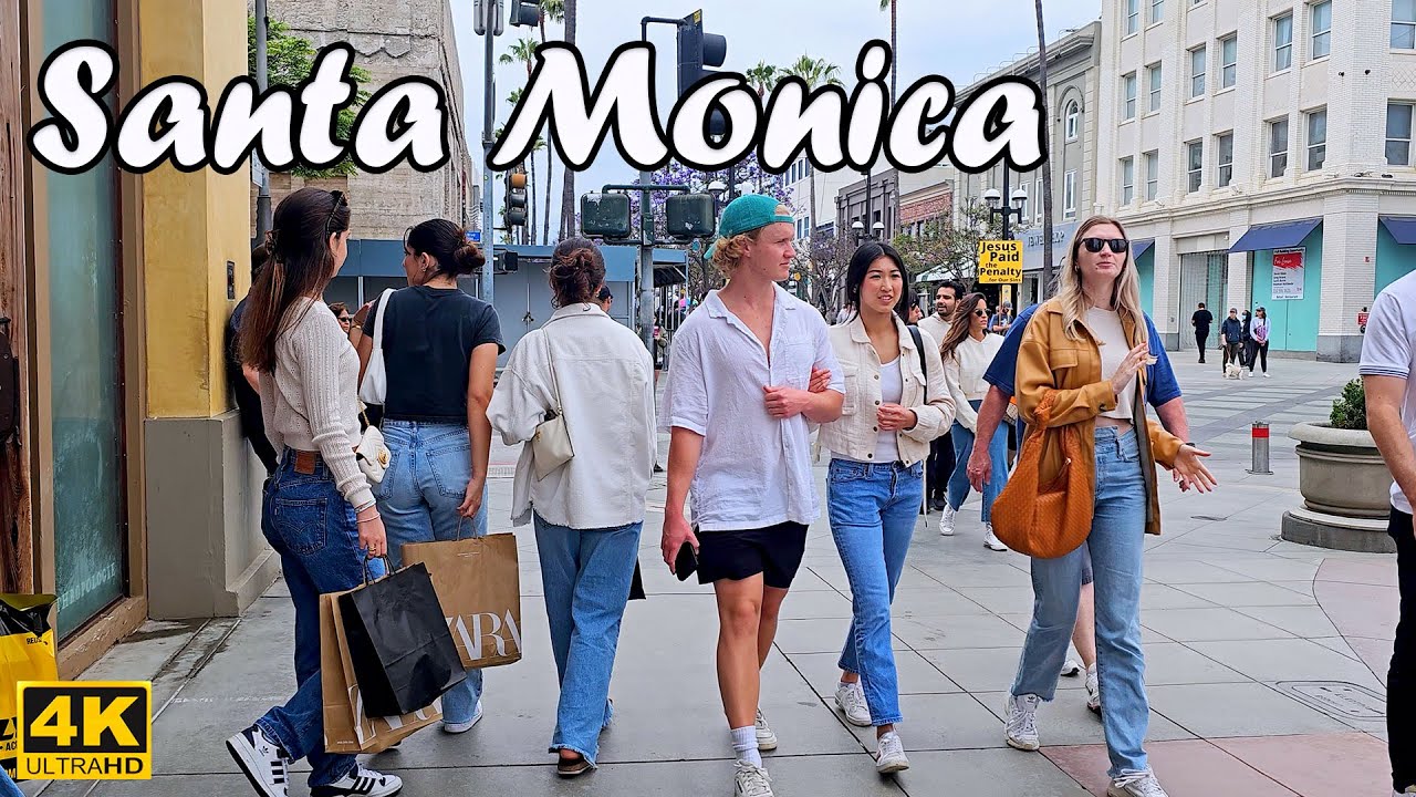 Walking Tour from Santa Monica Pier to Downtown Santa Monica in Los Angeles, California, USA