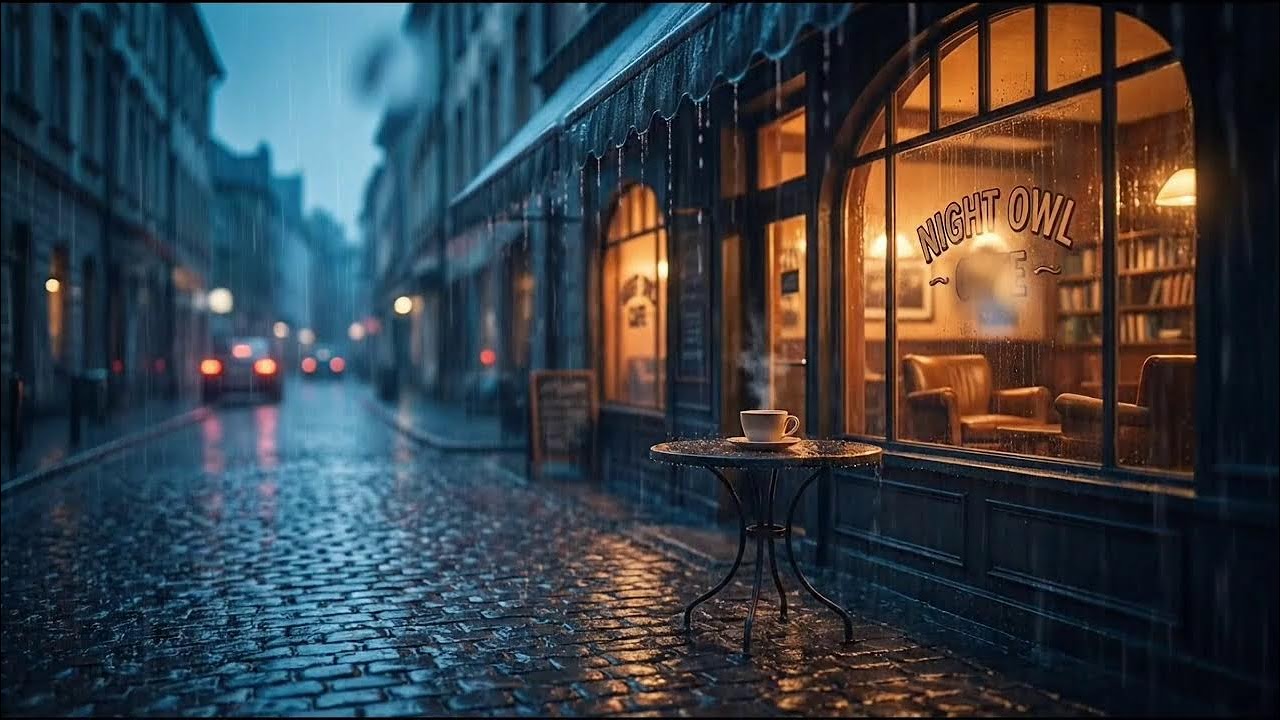 ☕Warm Relaxing Jazz Music and rain with Cozy Coffee Shop for Working, Studying, Sleeping