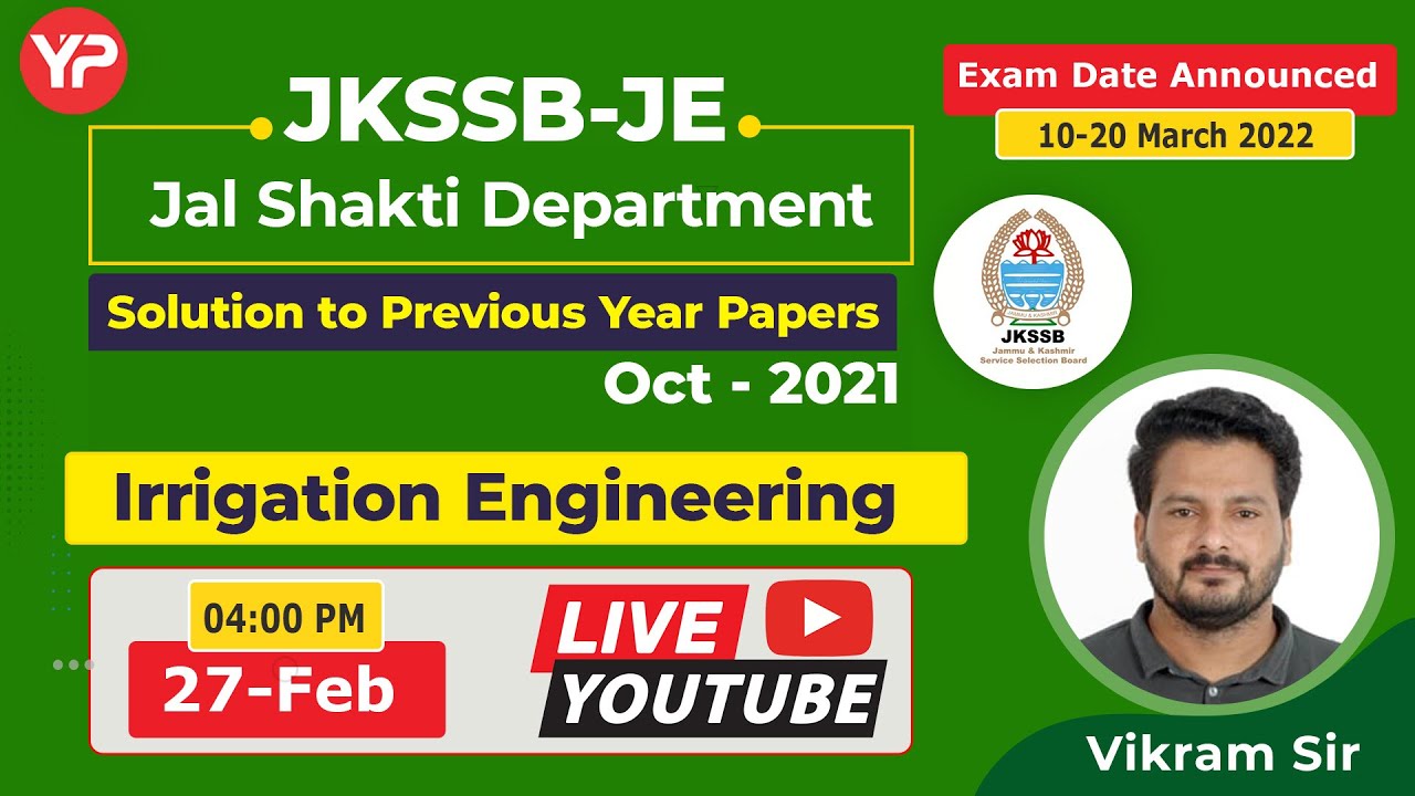Solution to All JKSSB JE Previous Papers, Irrigation Engineering | JKSSB JE Previous papers