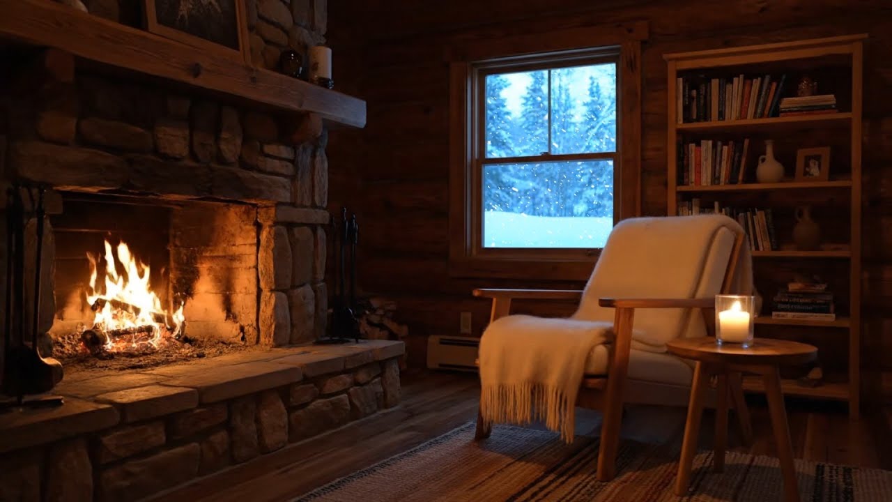 Cozy Winter Cabin Escape ❄️ Crackling Fireplace & Blizzard Sounds for Deep Sleep & Relaxation