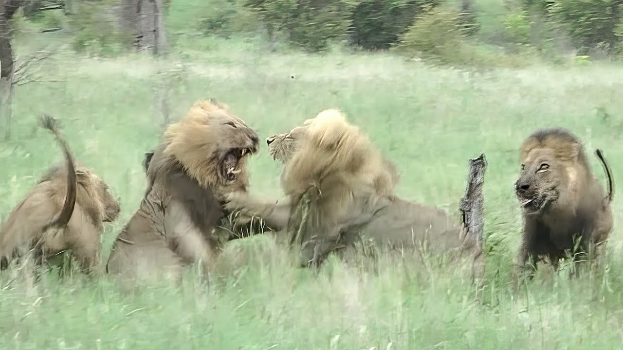 The Clash of Lion coalitions: Brutal fight erupts as one Lion asserts dominance