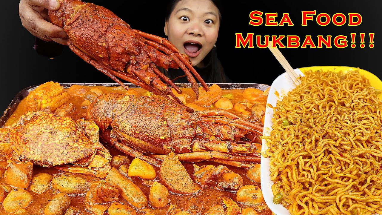 Sea Food Mukbang, Eating Lobster, Crab, Octopus, Prawn,Salami With Spicy Noodles, Nepali Eating Show