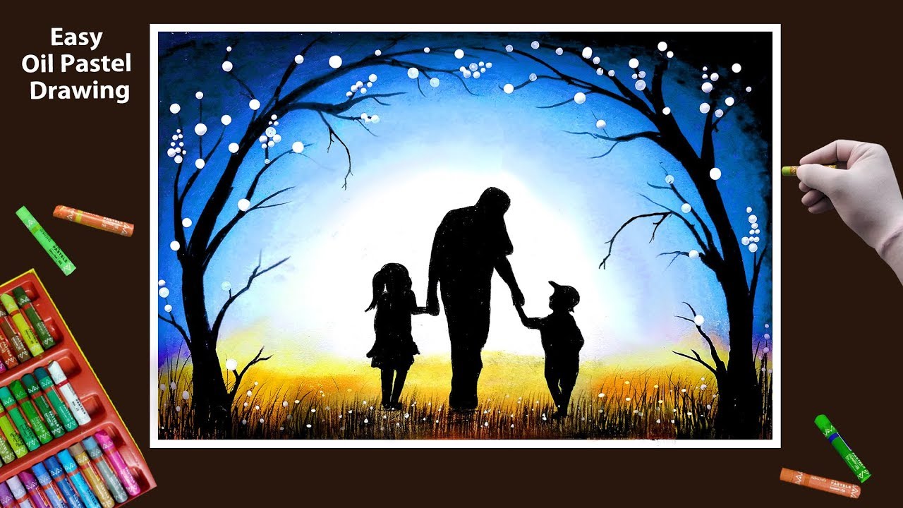 Father's day drawing || Easy way to draw Father, Son and Daughter -step by step