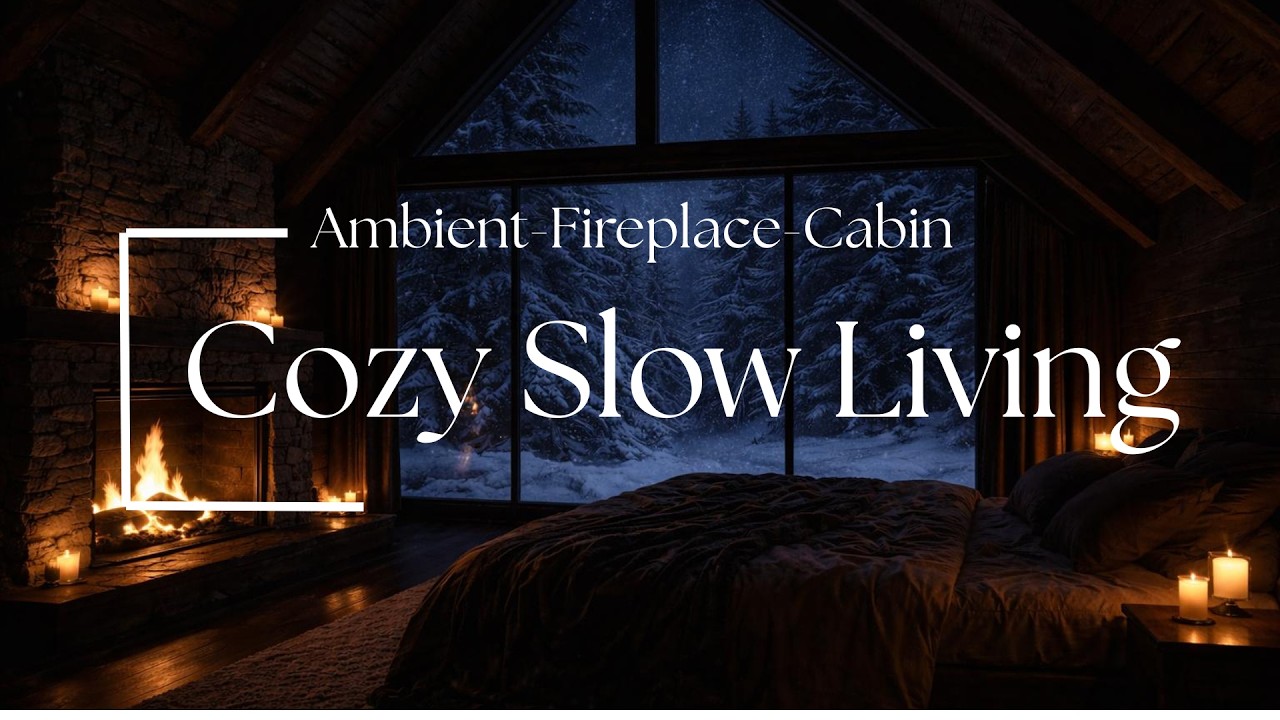 3 Hours Snowfall & Fireplace Ambience  Cozy Winter Cabin for Deep Sleep